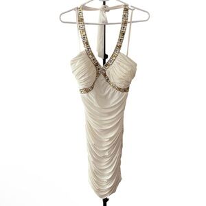 Hailey Logan Cream Jeweled Ruched Dress